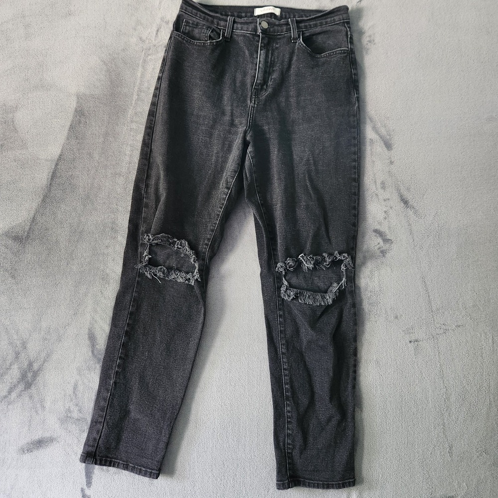 Vibrant MIU‎ Jeans Women Size 11/29 Black Distressed Straight Leg Denim